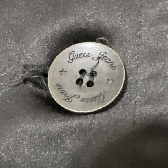 Guess Jacket Trench Coat Removable Faux Fur Trim Hood Womens M Black Gold Lined - Picture 15 of 15